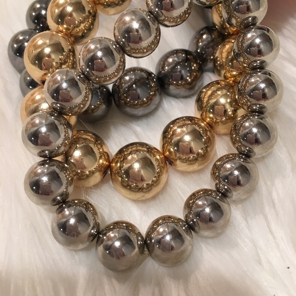 BEBE 3 pc bracelet gold silver pewter ball pearl - Picture 4 of 5